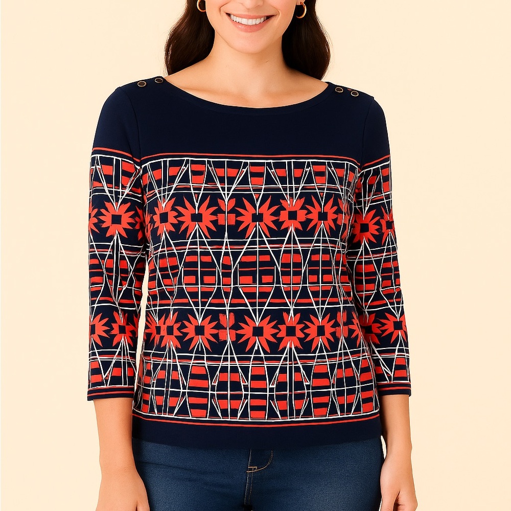 Charter Club Navy Top with Red Accents